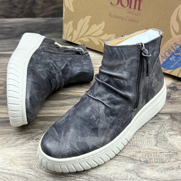 Sofft Portland 9.5M Sporty Ankle Bootie Sneaker Waterproof Leather Black Camo - Picture 2 of 12